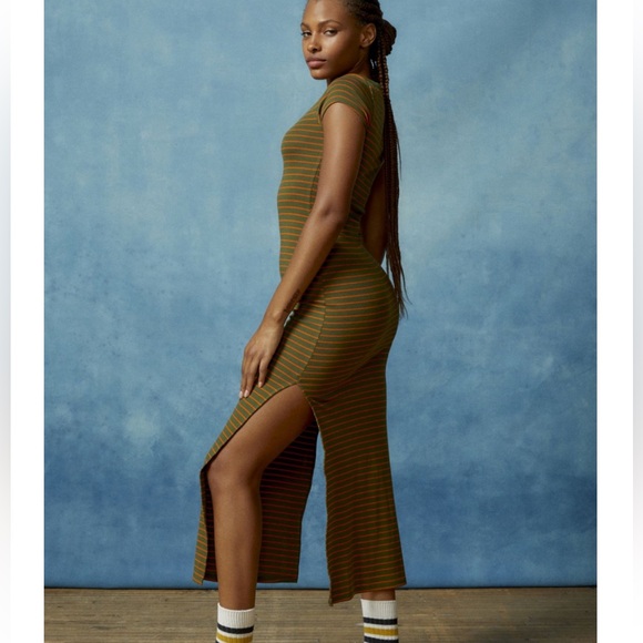 NWT UO BDG T-Shirt Midi Dress - Olive Striped - Picture 4 of 4